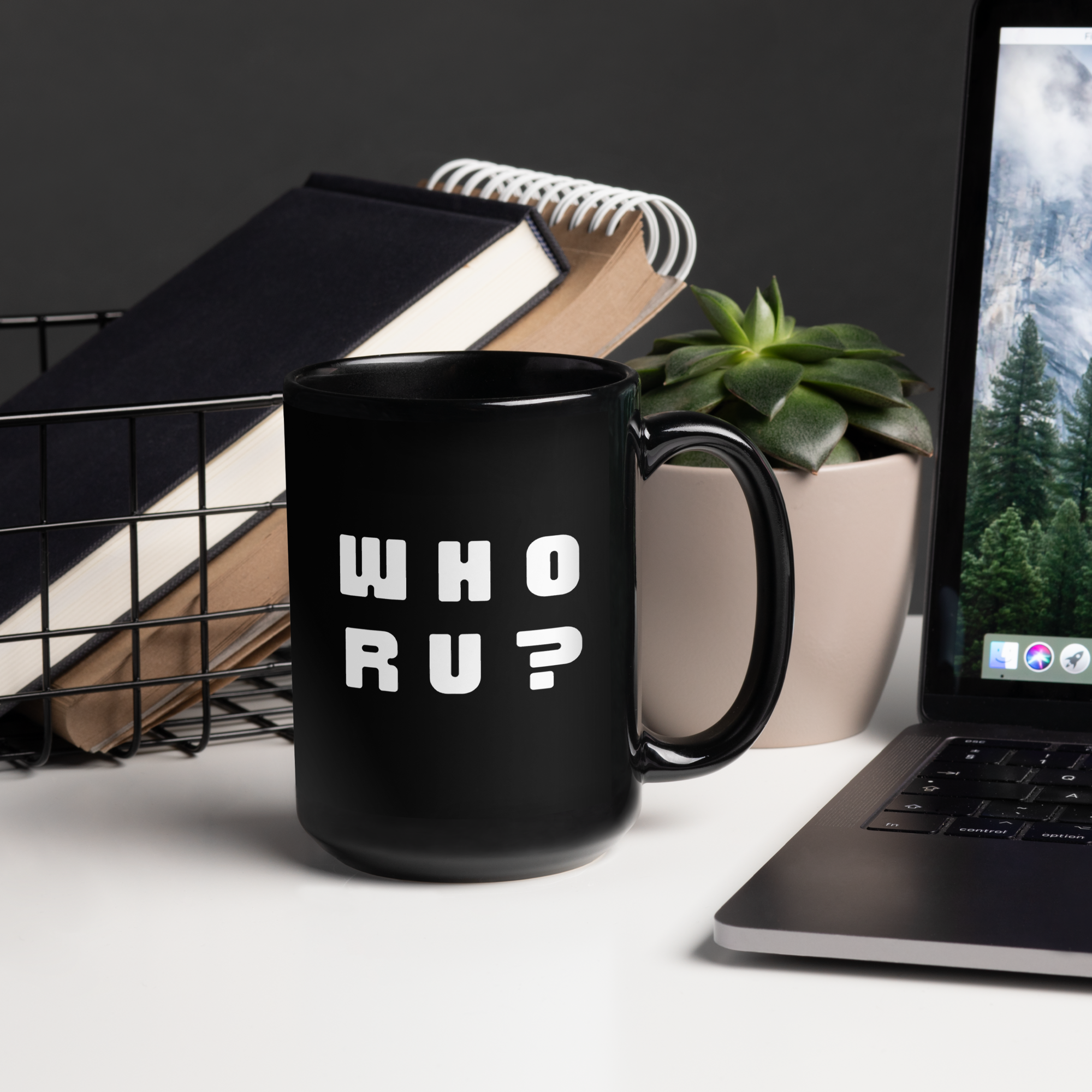 Black Glossy Mug - WHO RU?