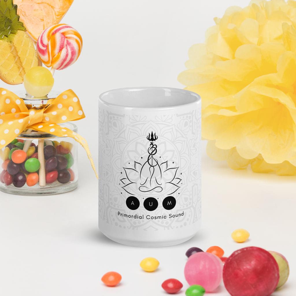 AUM - Primordial Cosmic Sound White glossy mug